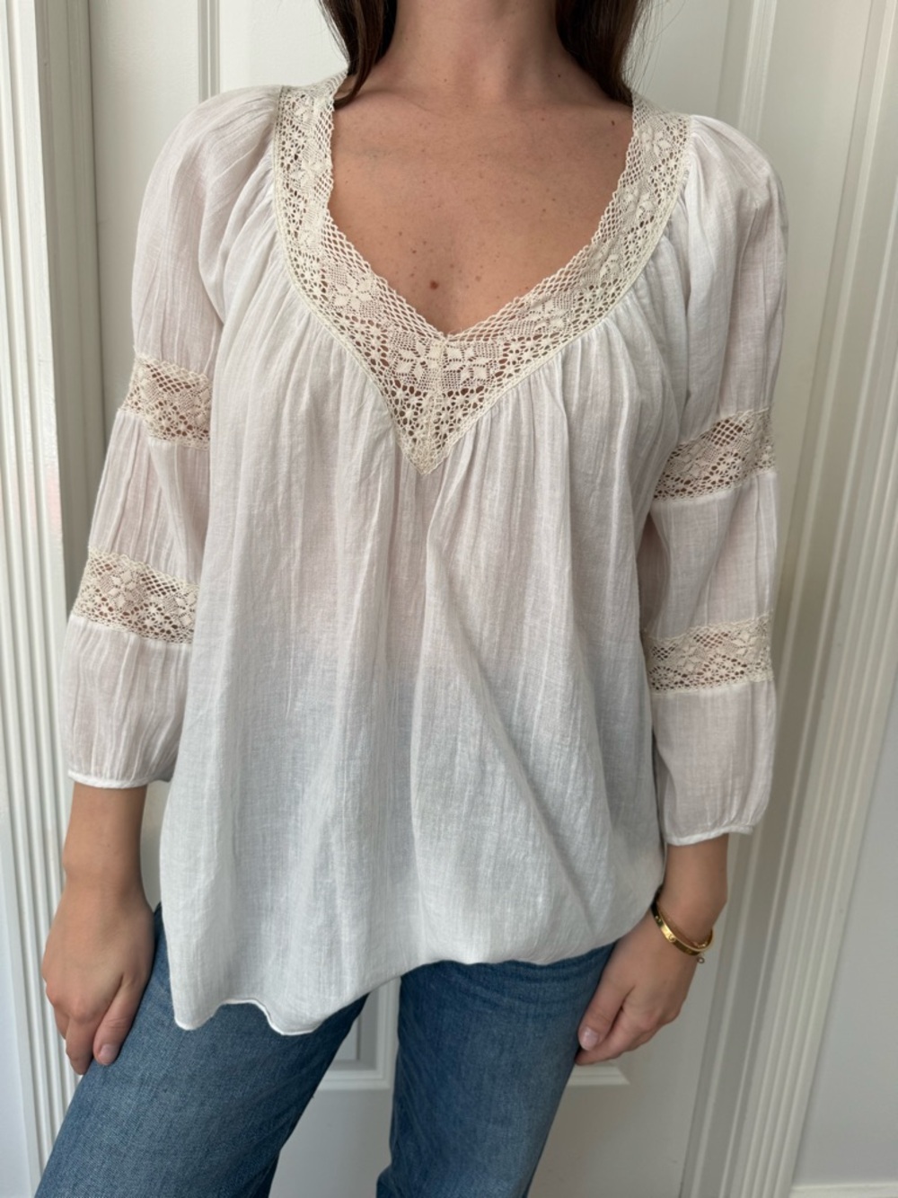 Rebecca Taylor White Lace-Trim Peasant Tunic